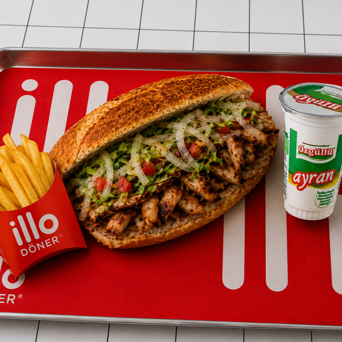 Ekmek Arası Tavuk Döner & Patates Kızartması & Ayran Menü