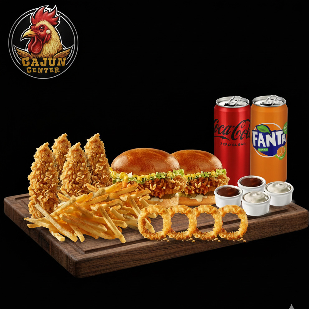 Cajun Burger Tıka Basa Kanka Menü (2 kişilik)