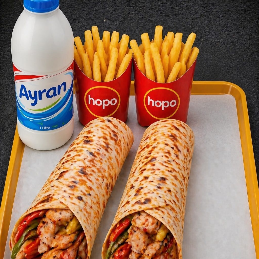 Hatay Usıulü 2'Li Dürüm Menü (2 dürüm+2 patates + 1 litre Ayran)