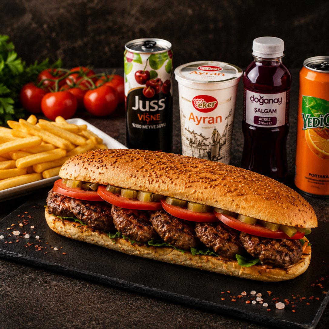 Tam Ekmek Arası Köfte + Patates + 330ml Pepsi Menü