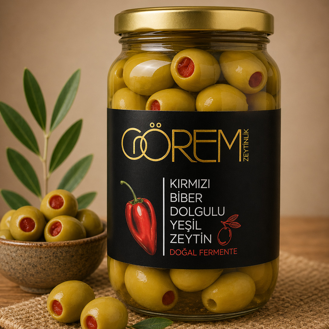 Kapya Kırmızı Biber Dolgulu Yeşil Zeytin 400 G