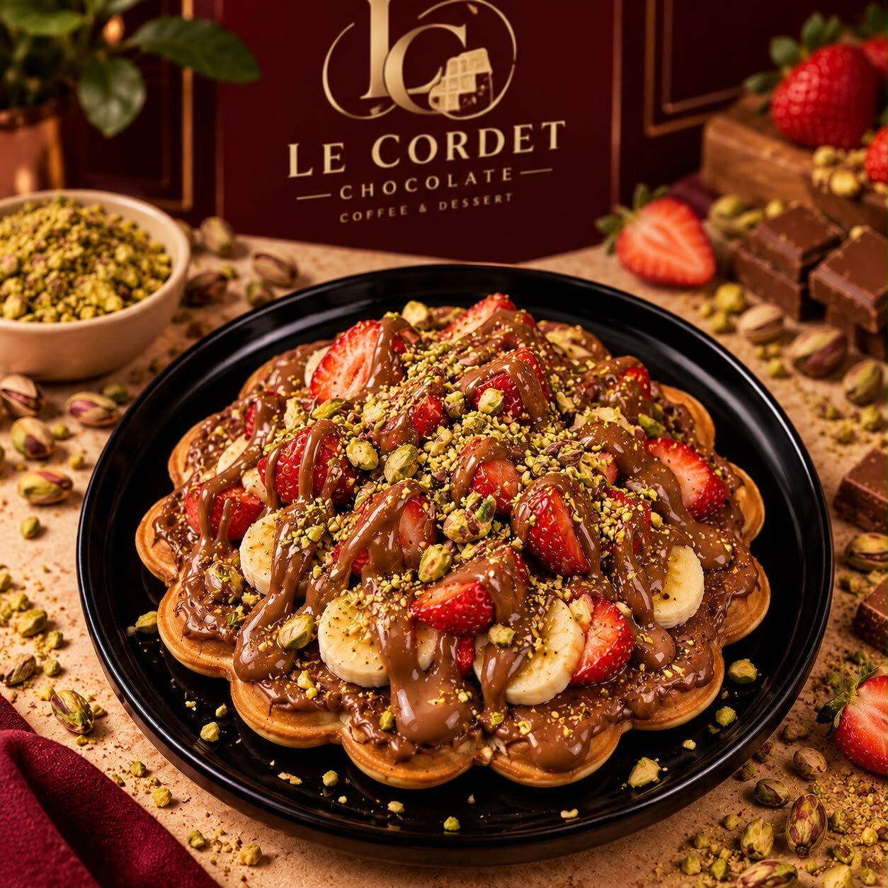 Klasik Karamelli Çikolatalı Waffle