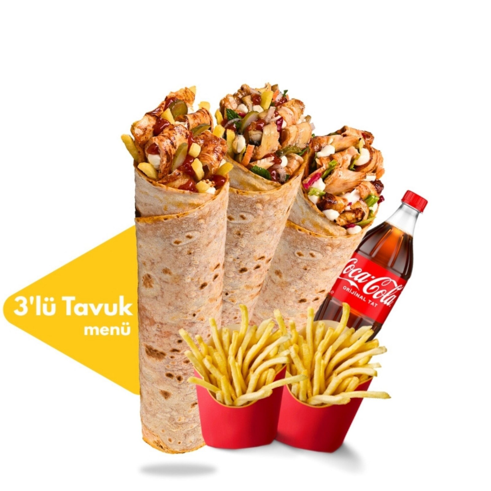 3'lü Tavuk Döner Dürüm Menü