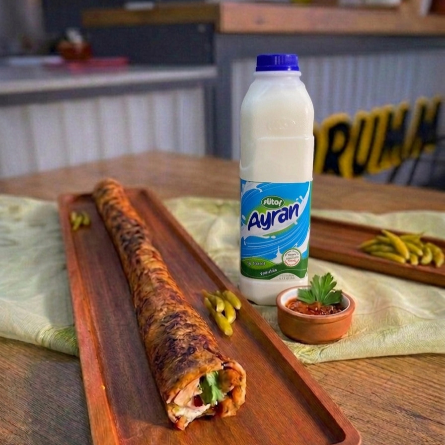 4 Adet Özel Soslu Zurna Dürüm 70 cm 130 gr + 1 Litre Sütaş Ayran