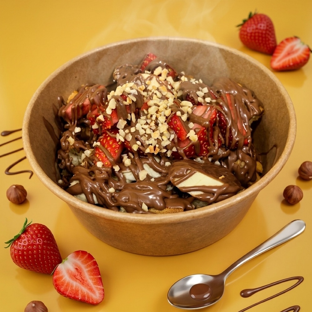 Sütlü Çilekli Büyük Bowl Waffle