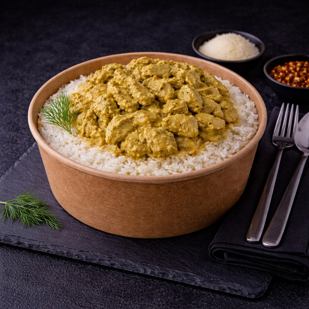 Pilav Üstü Kremalı Köri Soslu Tavuk