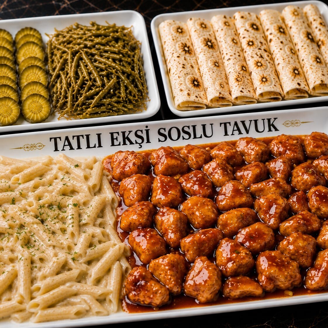 Tatlı Ekşi Soslu Tavuk& Kremalı Penne Makarna