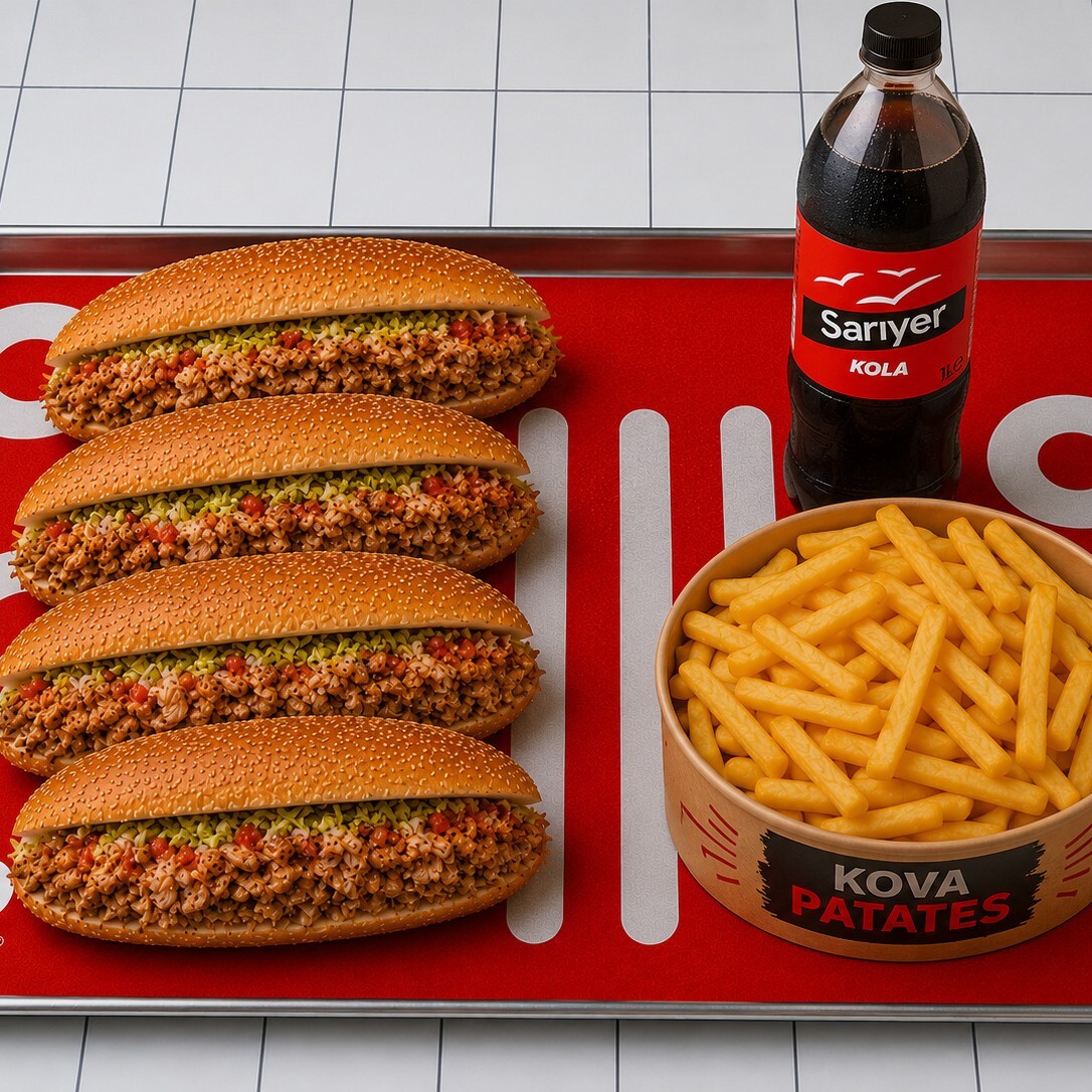 Mega 4'lü Ekmek Arası Tavuk Döner & 1 Kova Patates Kızartması & 1 Lt Kola