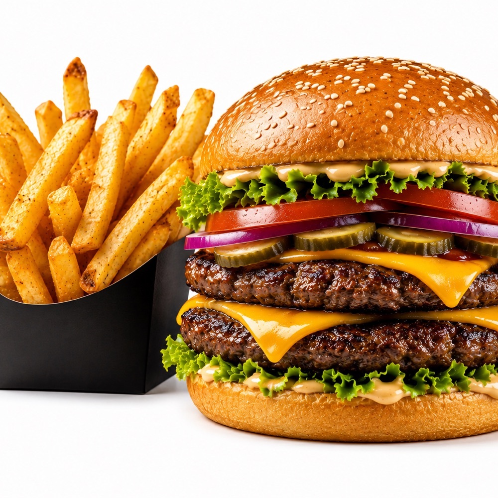 2 Double Cheese Burger & Baharatlı Çıtır Patates Kızartması