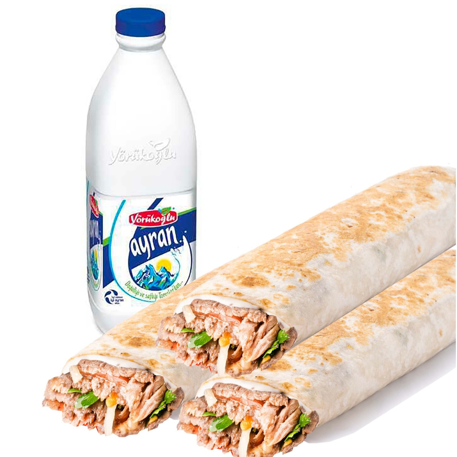 3 Arabic Döner (120 gr.) ve Ayran (1 L) ile Combo