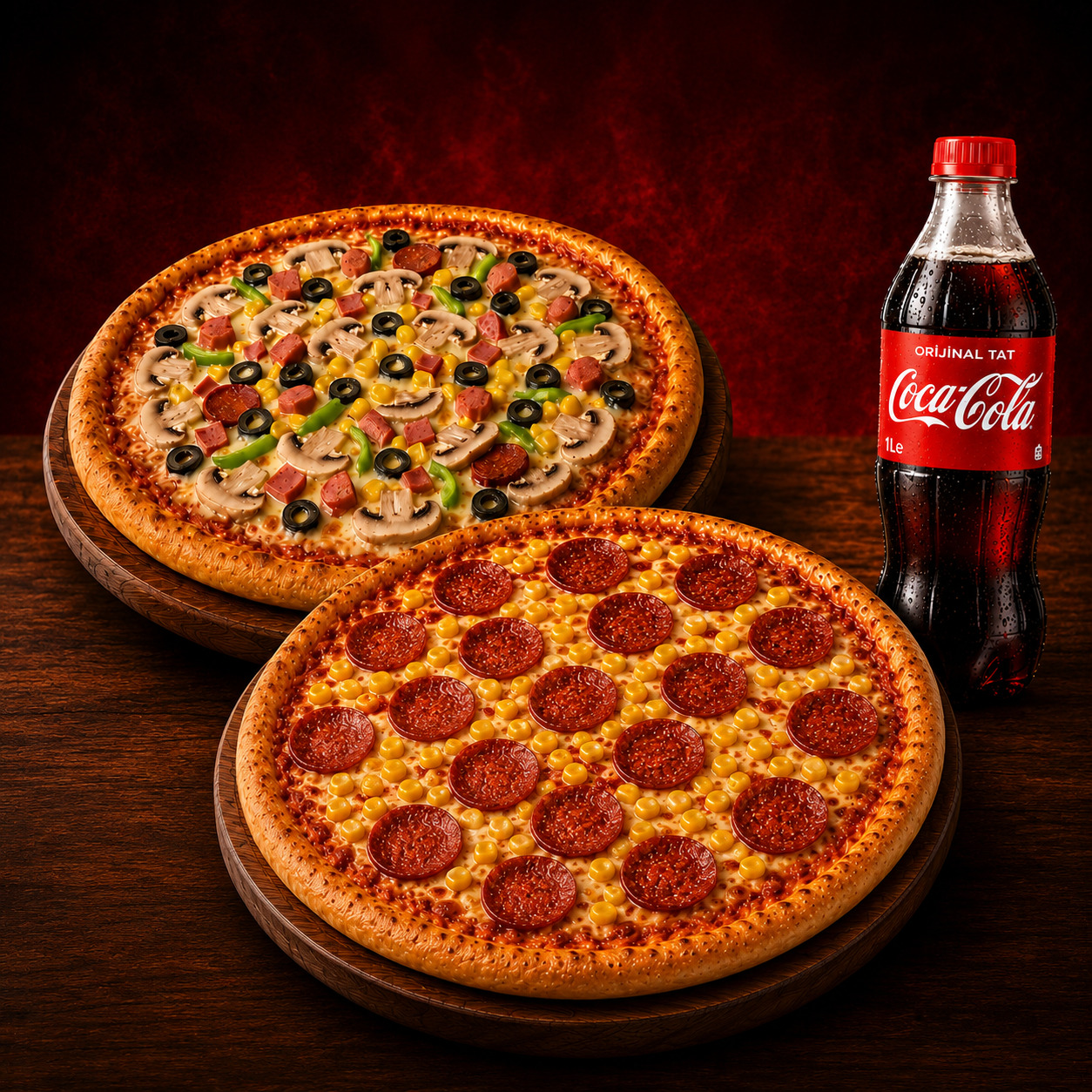2 Adet Orta Boy Pizza & 1 Litre İçecek
