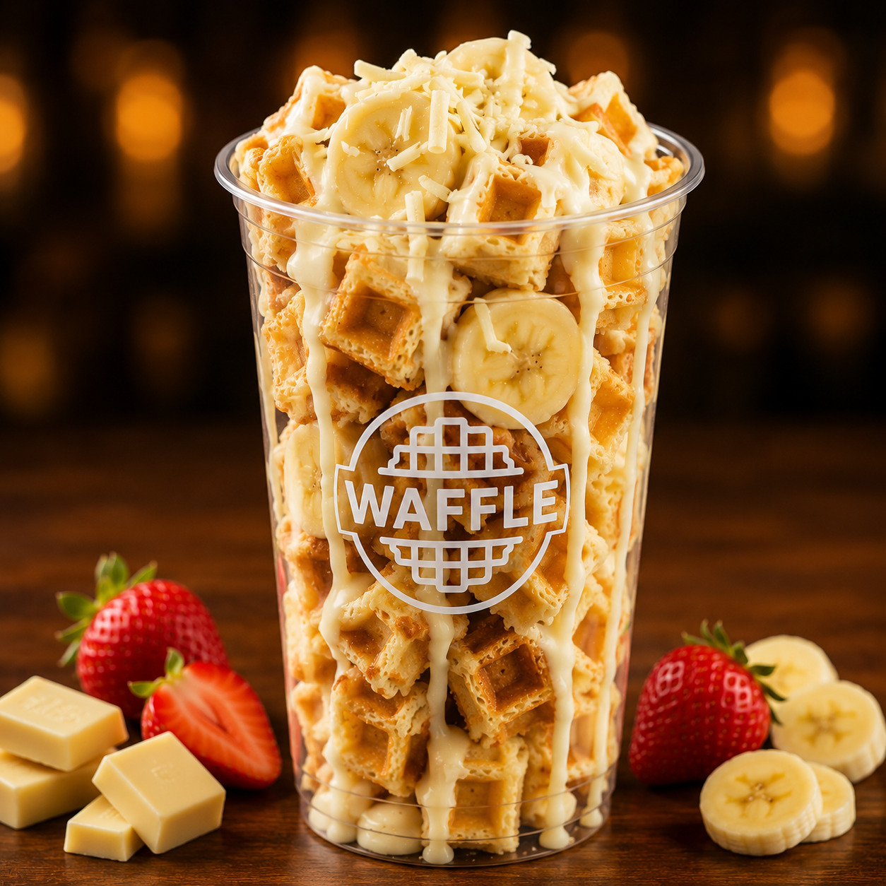 Bardak Waffle Muz Beyaz Çikolata Soslu
