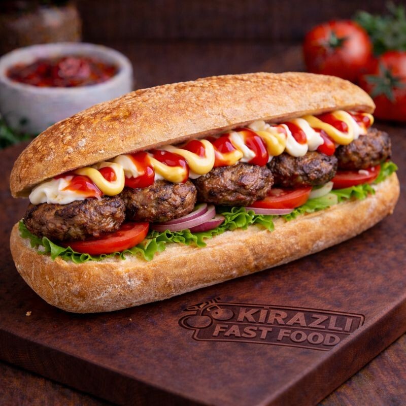 Odun ekmeğinde Tam Köfte Ekmek