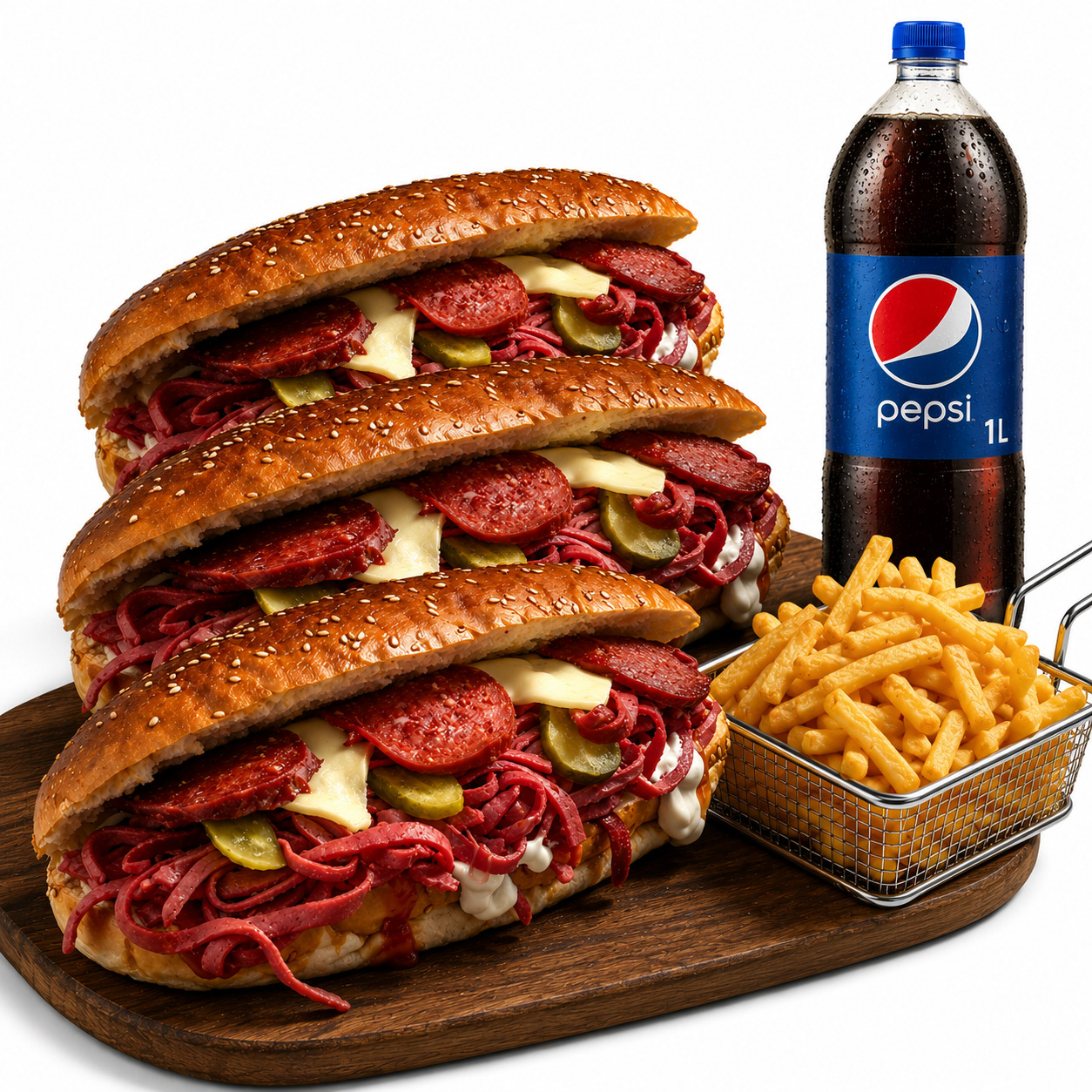 🌯 3 Adet İzmir Kumrusu + Çıtır Patates + 1 L Pepsi