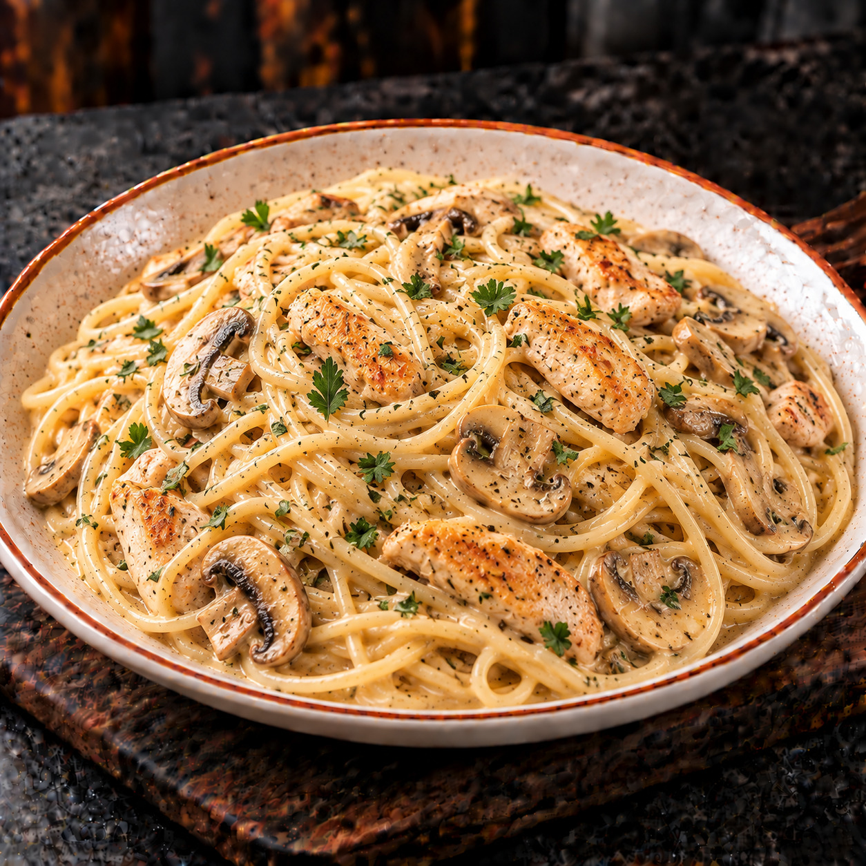 Spaghetti Tavuk Mantar Krema