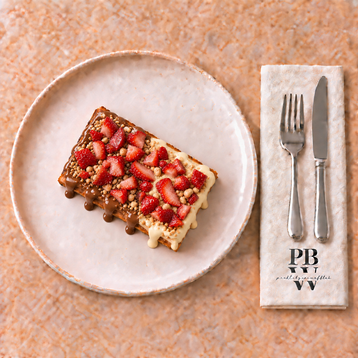 Sütlü & Beyaz Çikolatalı & Çilekli Waffle (Tek Kişilik)