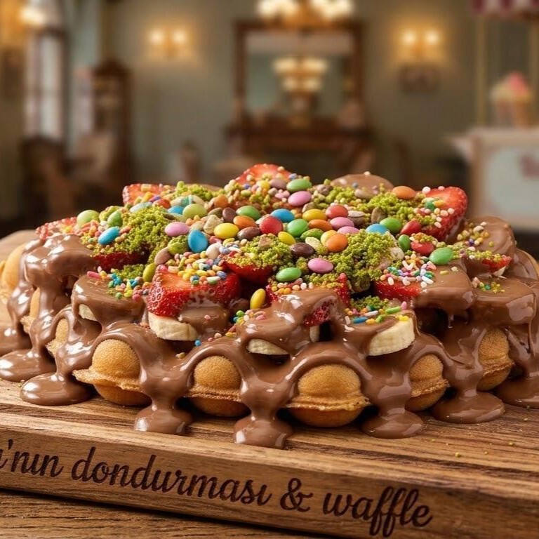Bubble Waffle-Muz, Çilek ve Çikolata(Dev boy)
