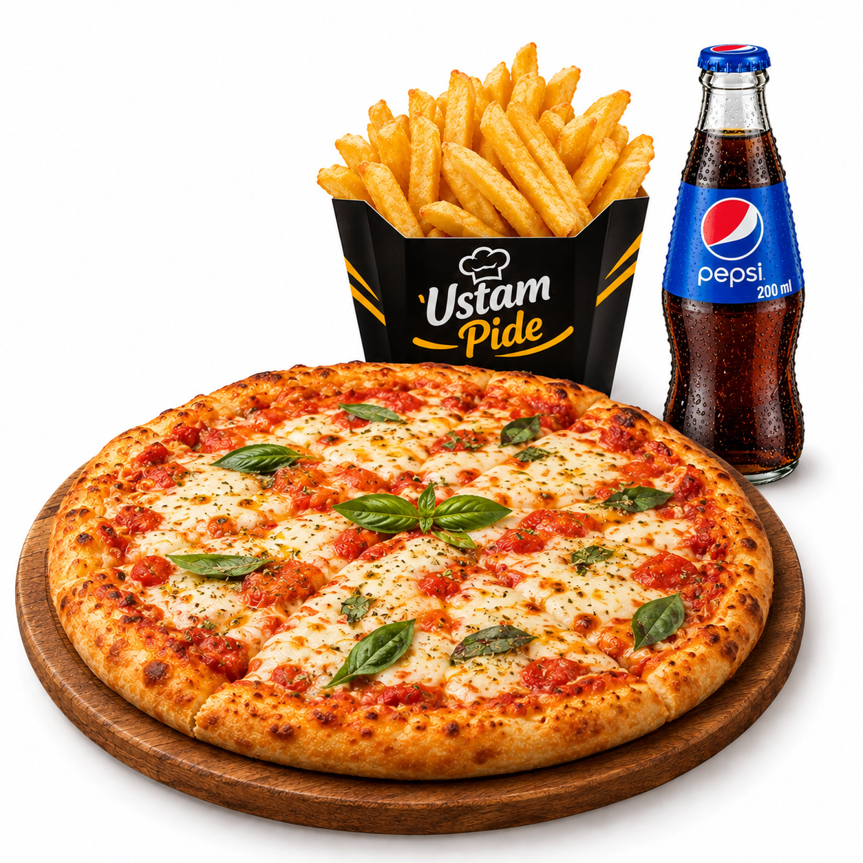 🍕🍟🥤Margherita Pizza + Çıtır Patates + Pepsi 200 ml