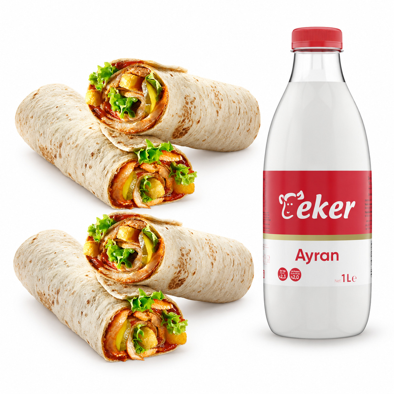 İkili Tavuk Dürüm (2 X 100 G) + Eker Ayran (1 L)