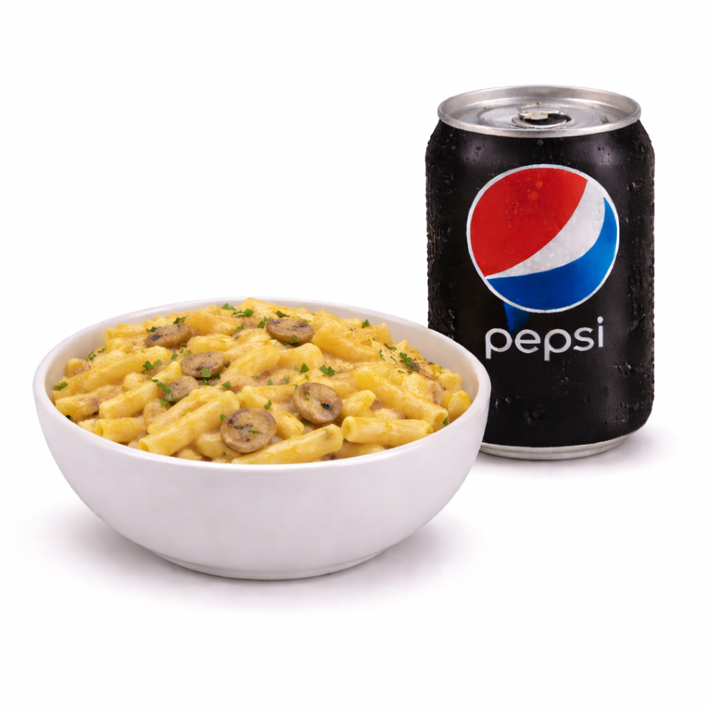 Köri Soslu Mantarlı Penne & Pepsi Max (33 cl)
