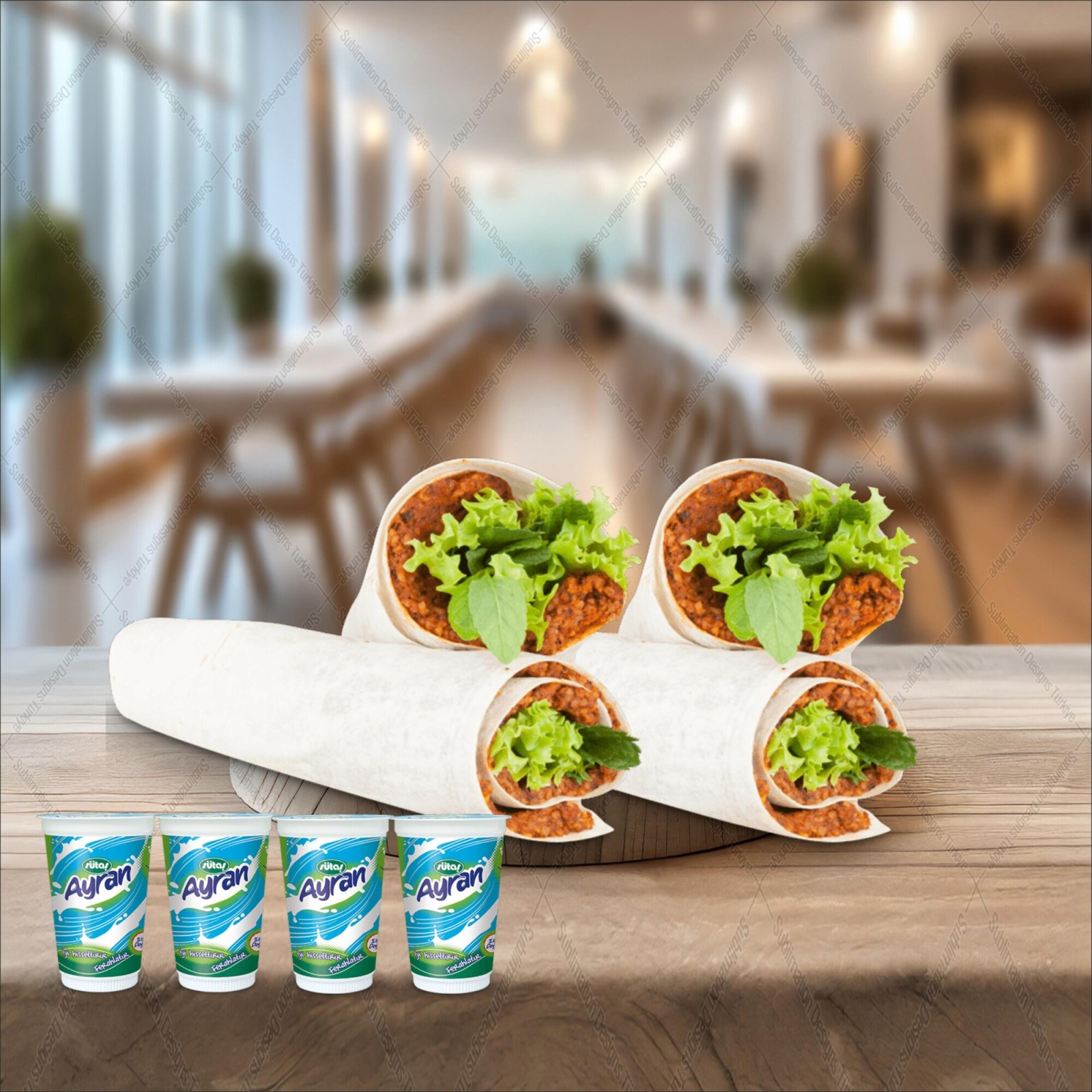 4 Mega Çiğ Köfte Dürüm + 4 Ayran
