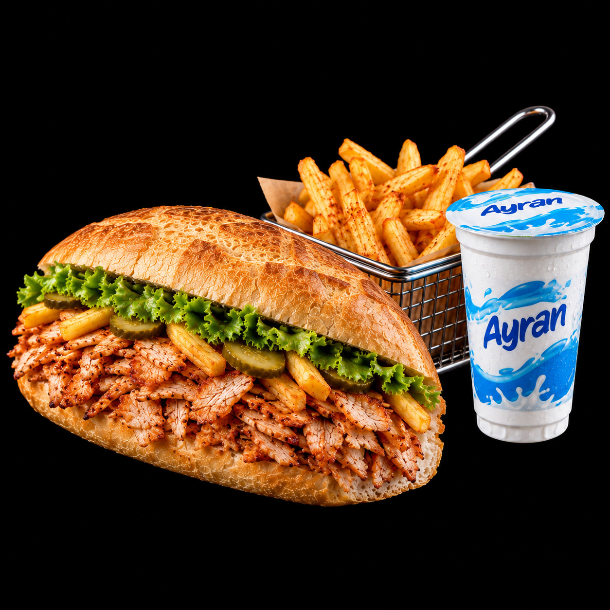 Tam Ekmek + 125 Gr Patates + Ayran (170 ml)