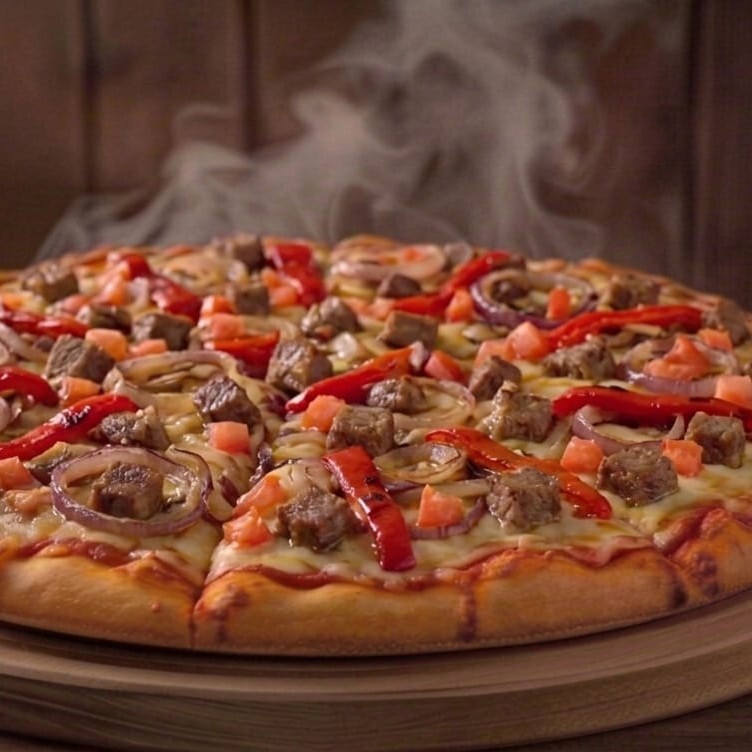 Kavurmalı Pizza (Orta) VIP Live Sos Kavurmalı Biberli Soğanlı Dumanında Tüten Pizzacı Pizza
