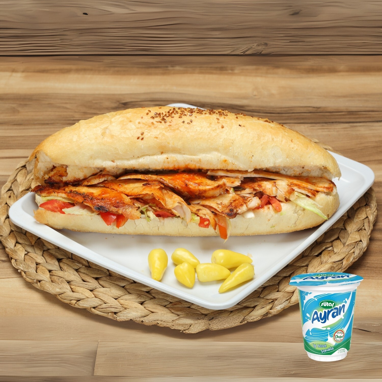 Duble Germeç Ekmek Arası Döner+Ayran