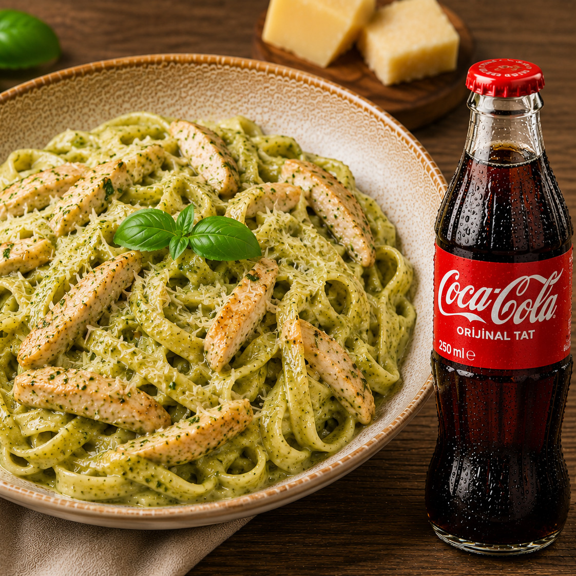 tavuklu pesto soslu kremalı fettucine makarna+ coca cola (250 ml )