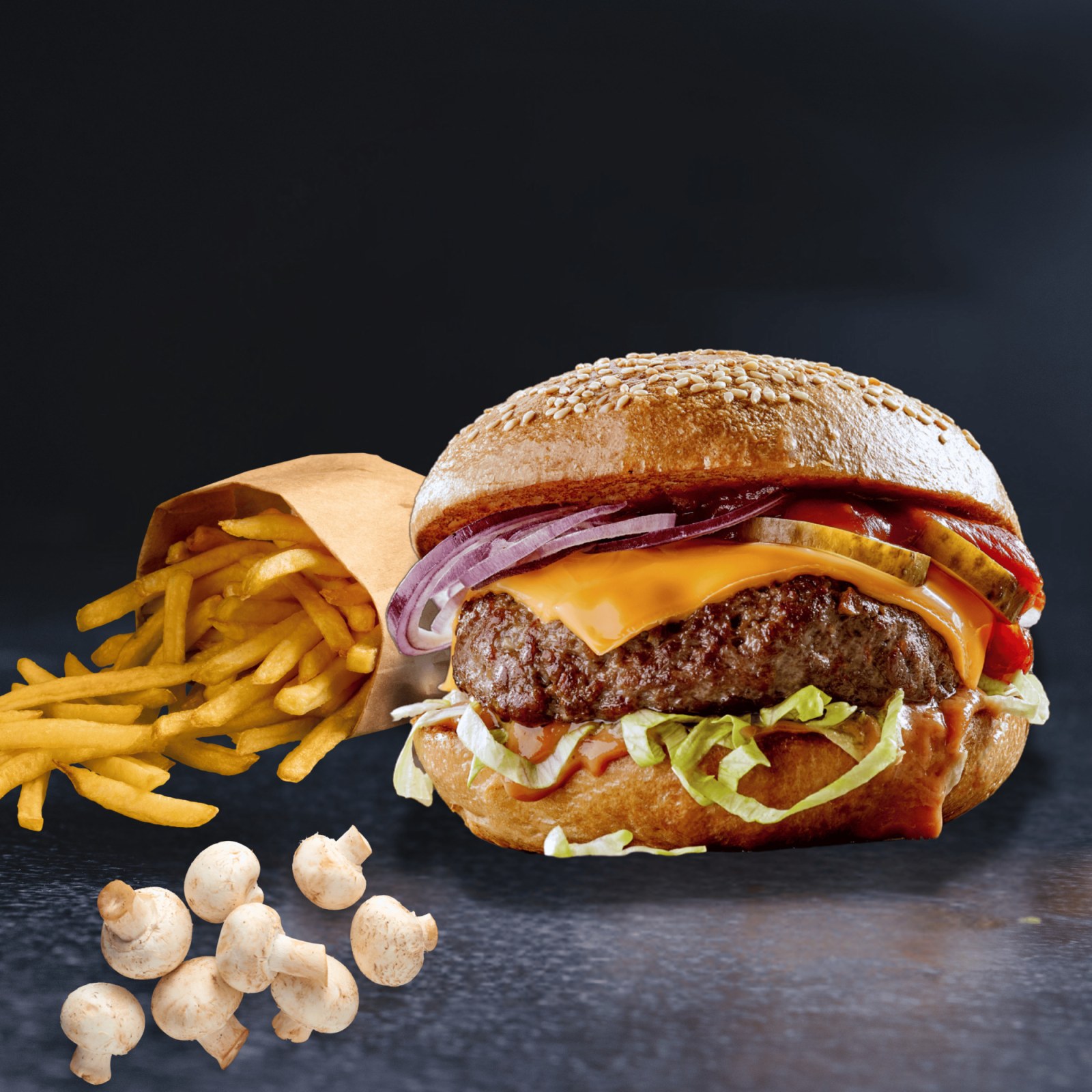 Mantarlı Cheddar Et Burger