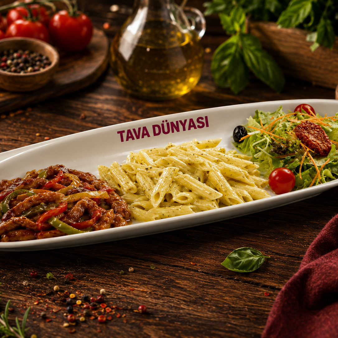 Barbekü Soslu Tavuk + Kremalı Penne + Akdeniz Salata