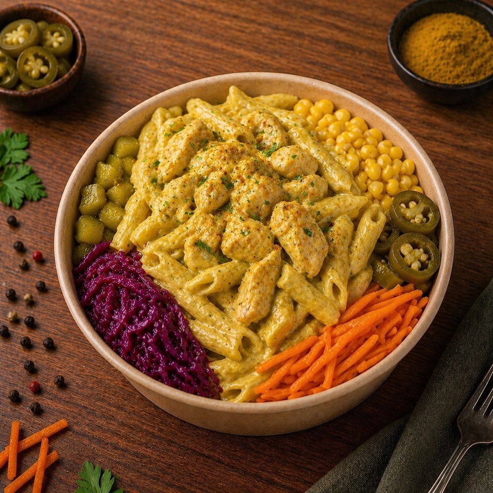 Kremalı Körili Tavuklu Makarna Bowl