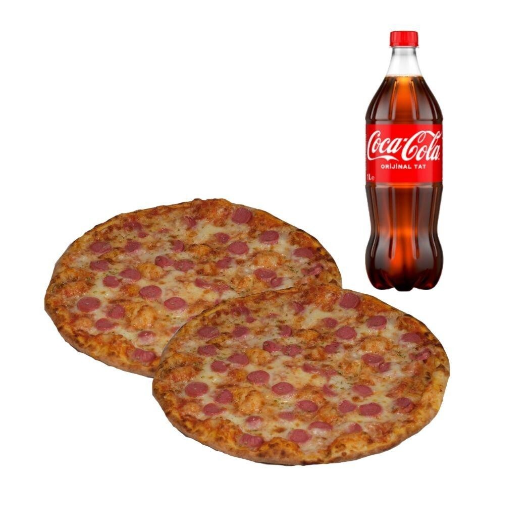 2 Orta Sosisli Pizza Menü + 1 Lt Coca Cola
