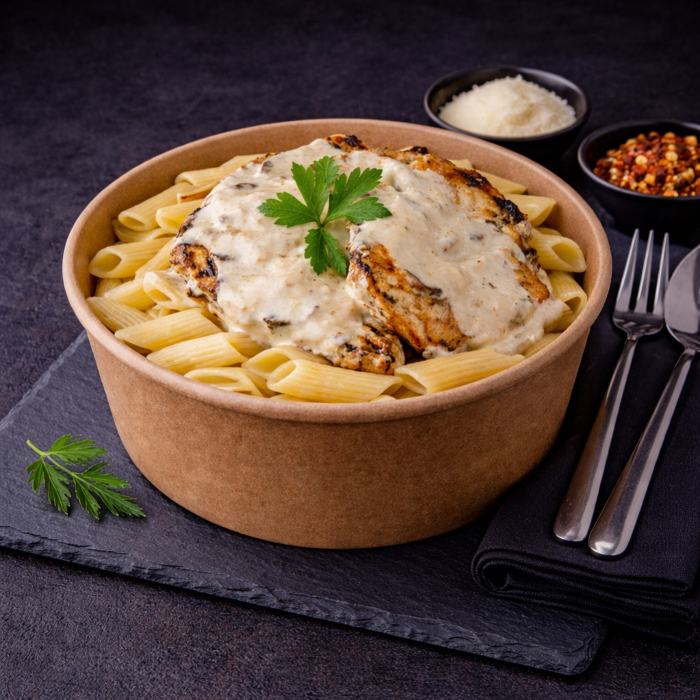 Makarna Üstü Kremalı Mantarlı Izgara Tavuk