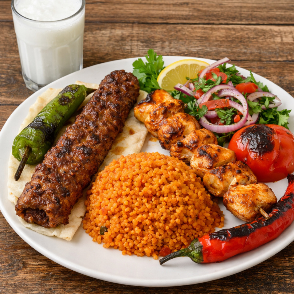 1 Şiş Adana+1 Şiş Tavuk+Salata+Pilav+Ayran