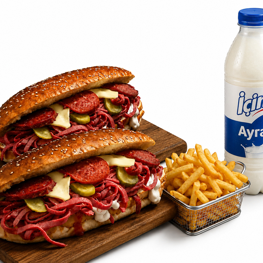 🌯 2 Adet Kumru + Patates Kızartması + 1 L Ayran