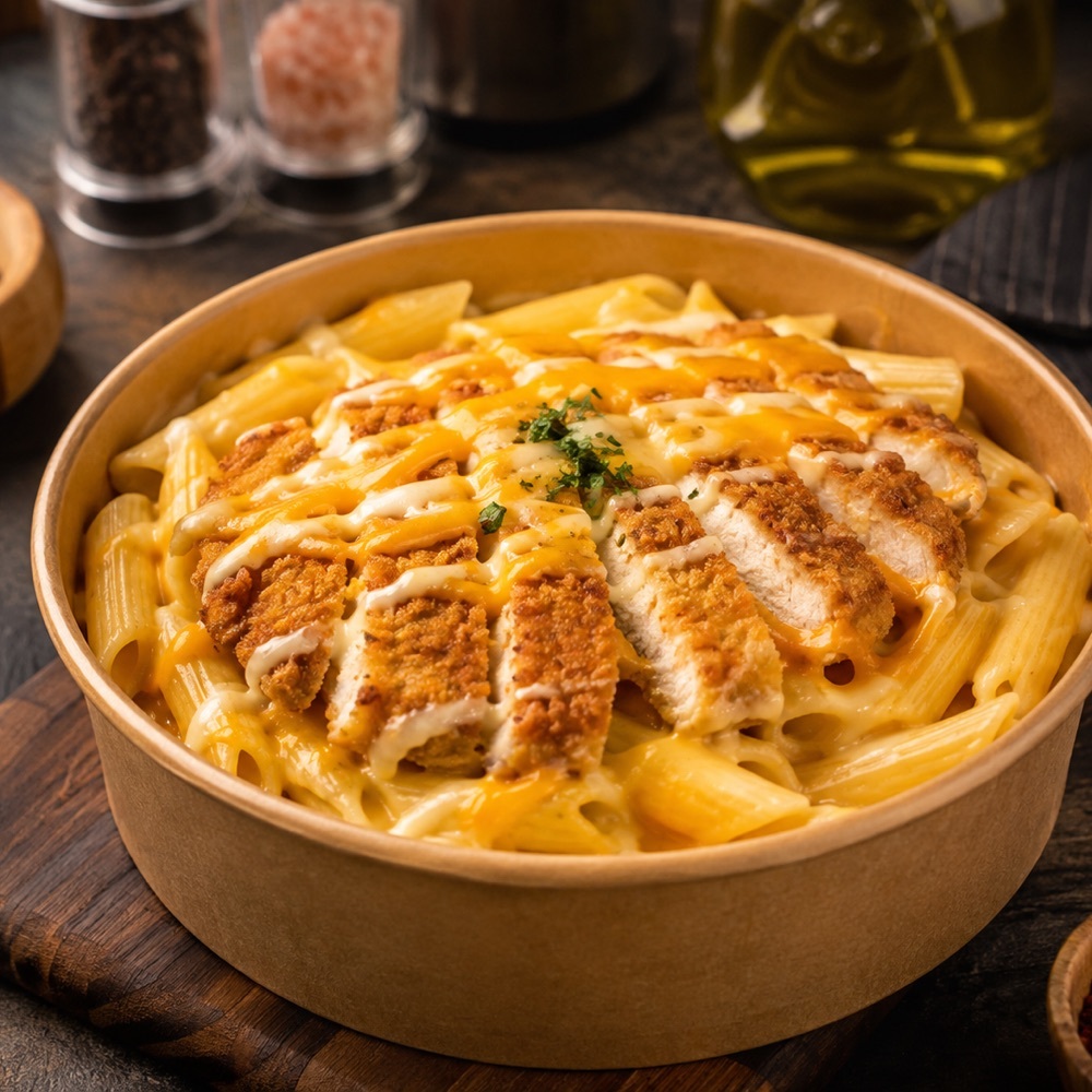Cheddarlı Schnitzel Makarna
