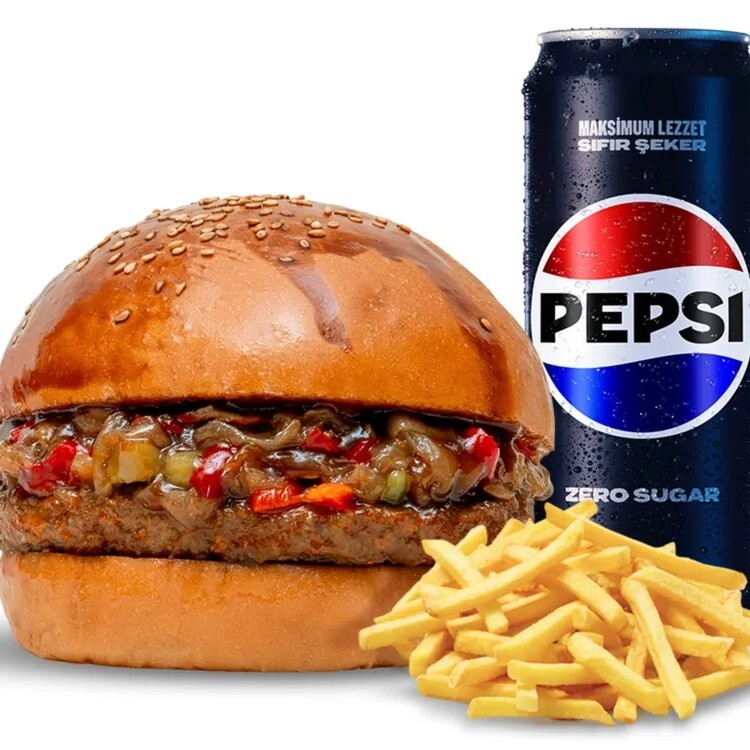Mexican Burger + Patates + Pepsi Cola