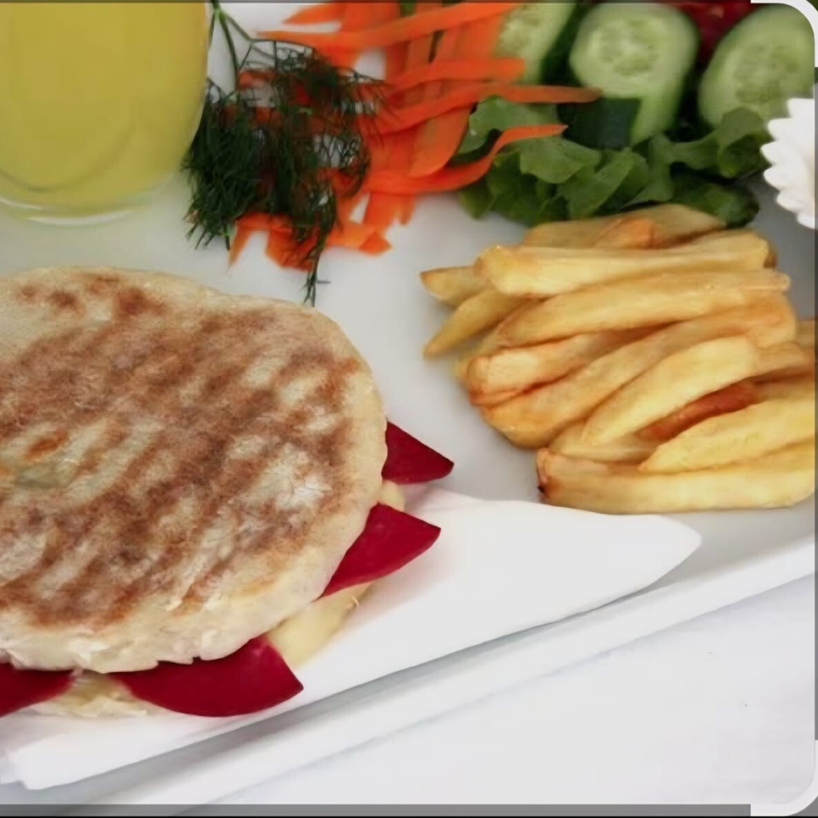 Sucuklu Bazlama Tost & Patates Kızartması & Ayran