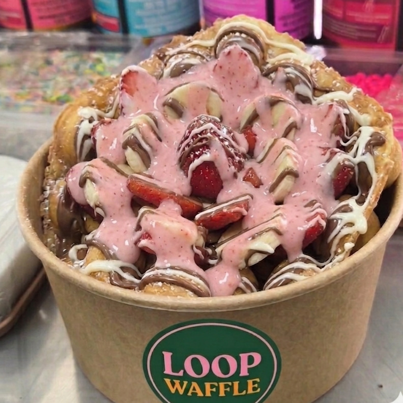 Çilek Soslu Waffle Bowl