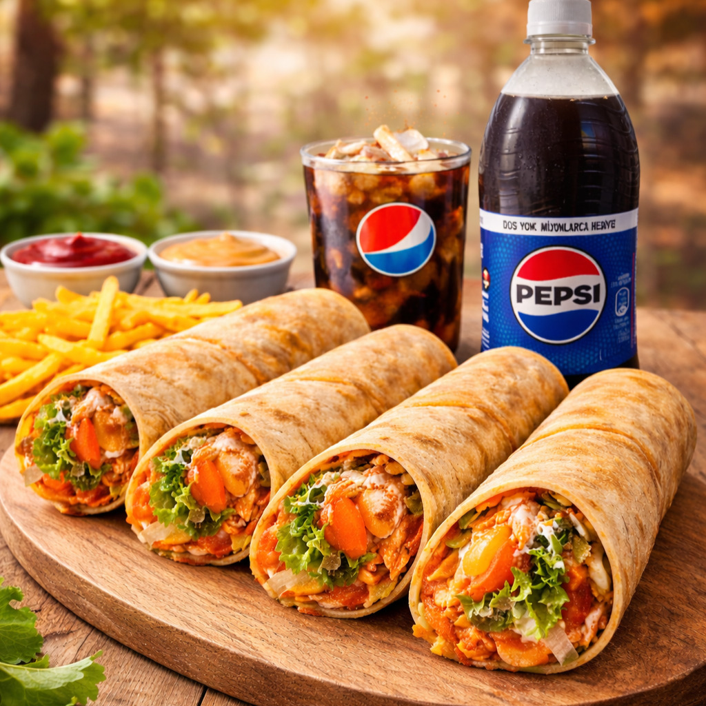 4'lü Soslu Dürüm Menü Patates + 1 Lt Kola