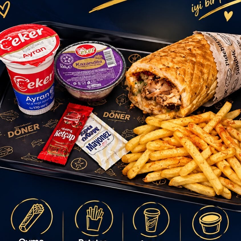Oyma Menü (Normal Oyma Döner + Patates Kızartması + Küçük Ayran (130 ml) + Eker Tatlı (100 gr))