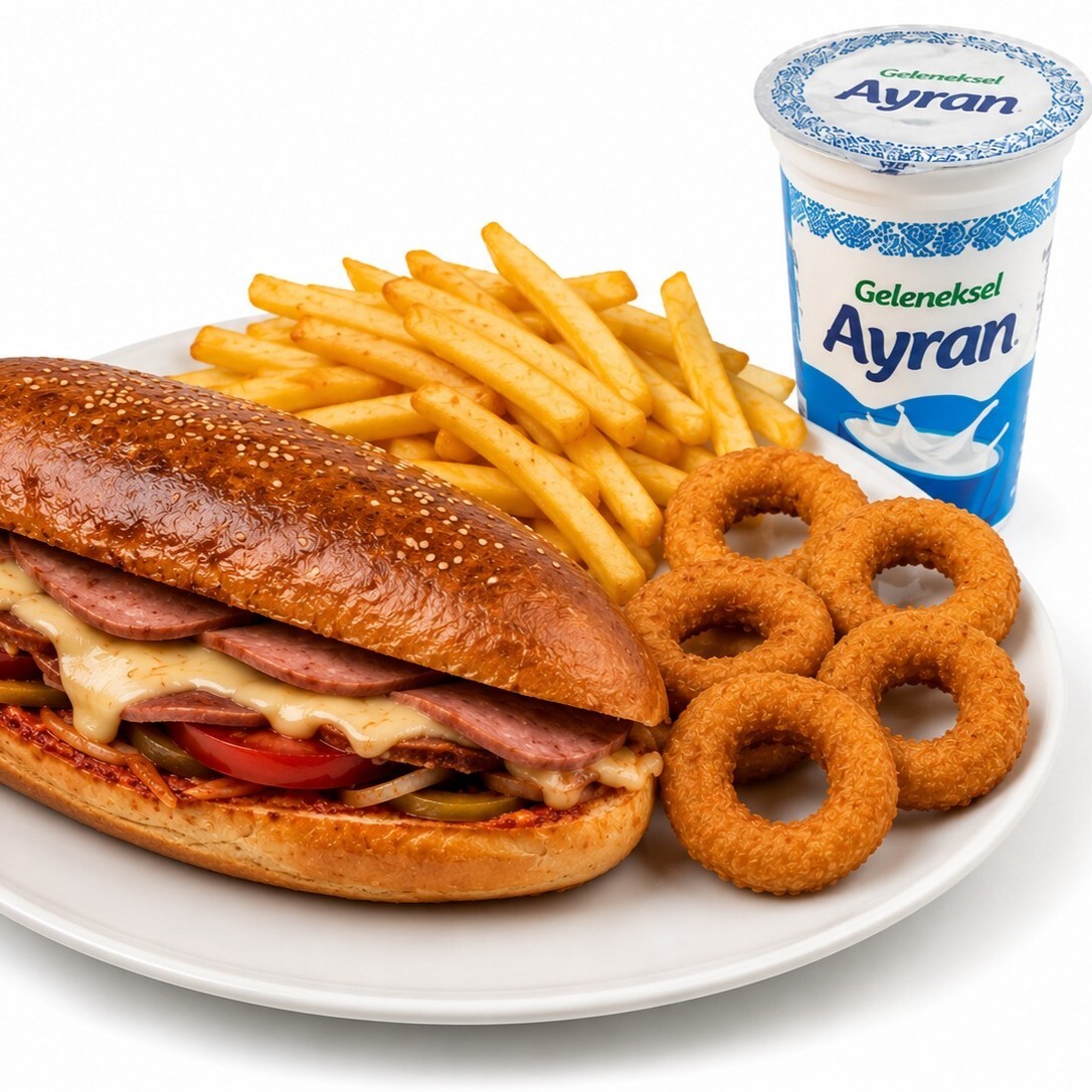Kumru + Patates Kızartması + 6'lı Soğan Halkası + Ayran
