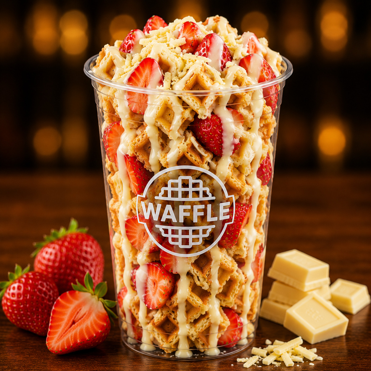 Bardak Waffle Çilek Beyaz Çikolata Soslu
