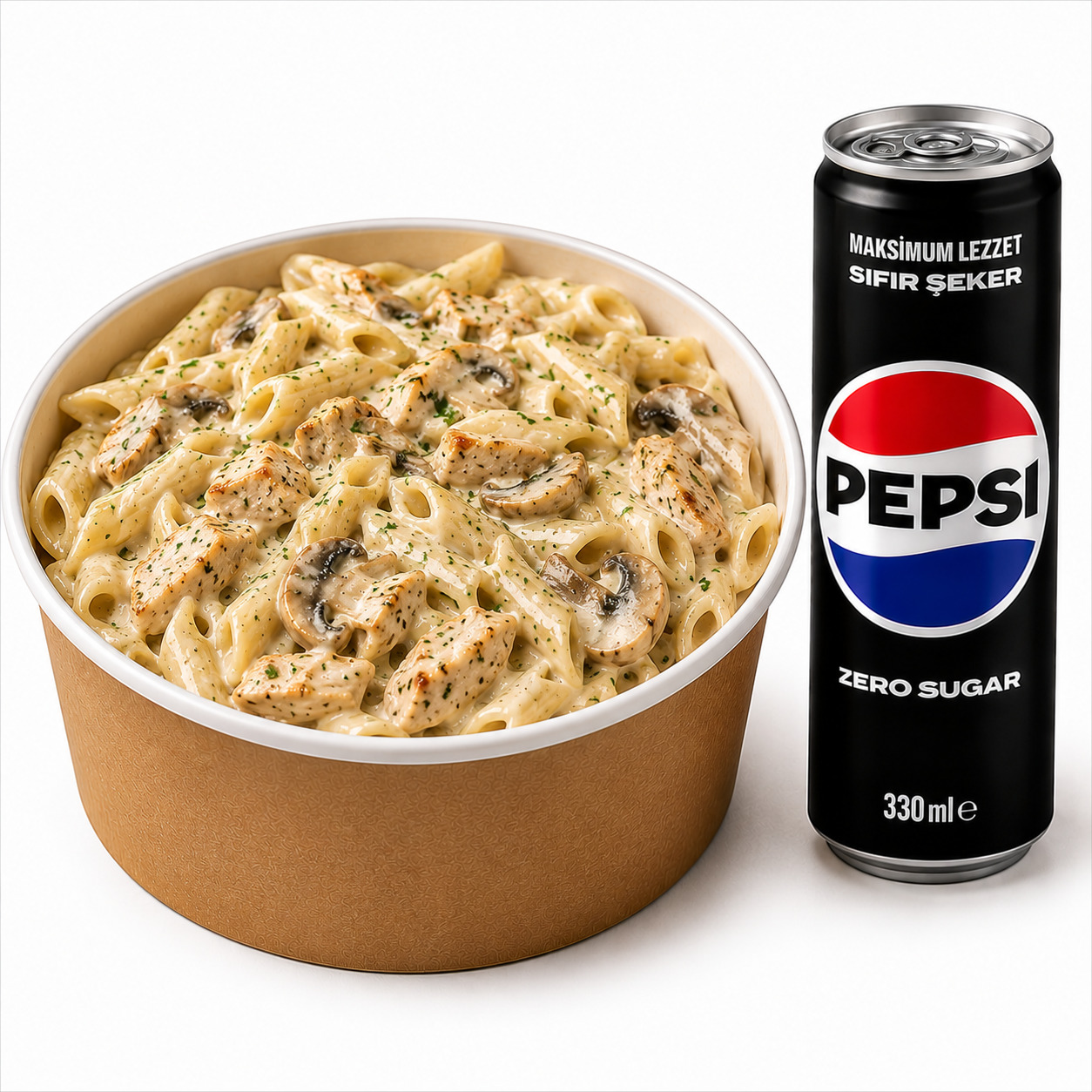 Kremalı Tavuklu Mantarlı Penne & Pepsi Max (330 Ml) Menü