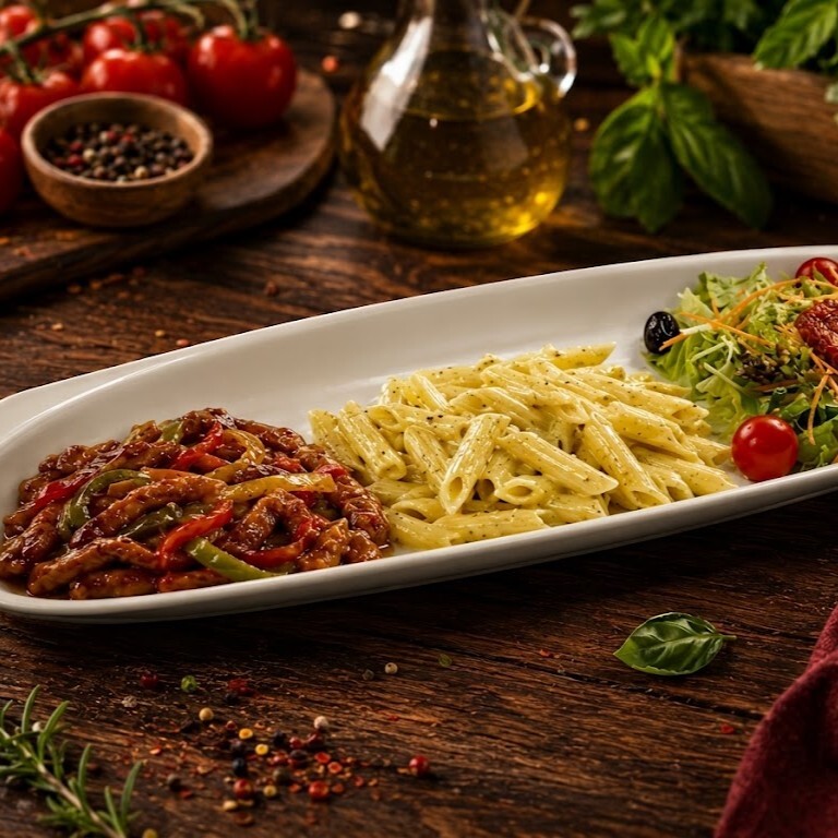 Barbekü Soslu Tavuk + Kremalı Penne + Akdeniz Salata