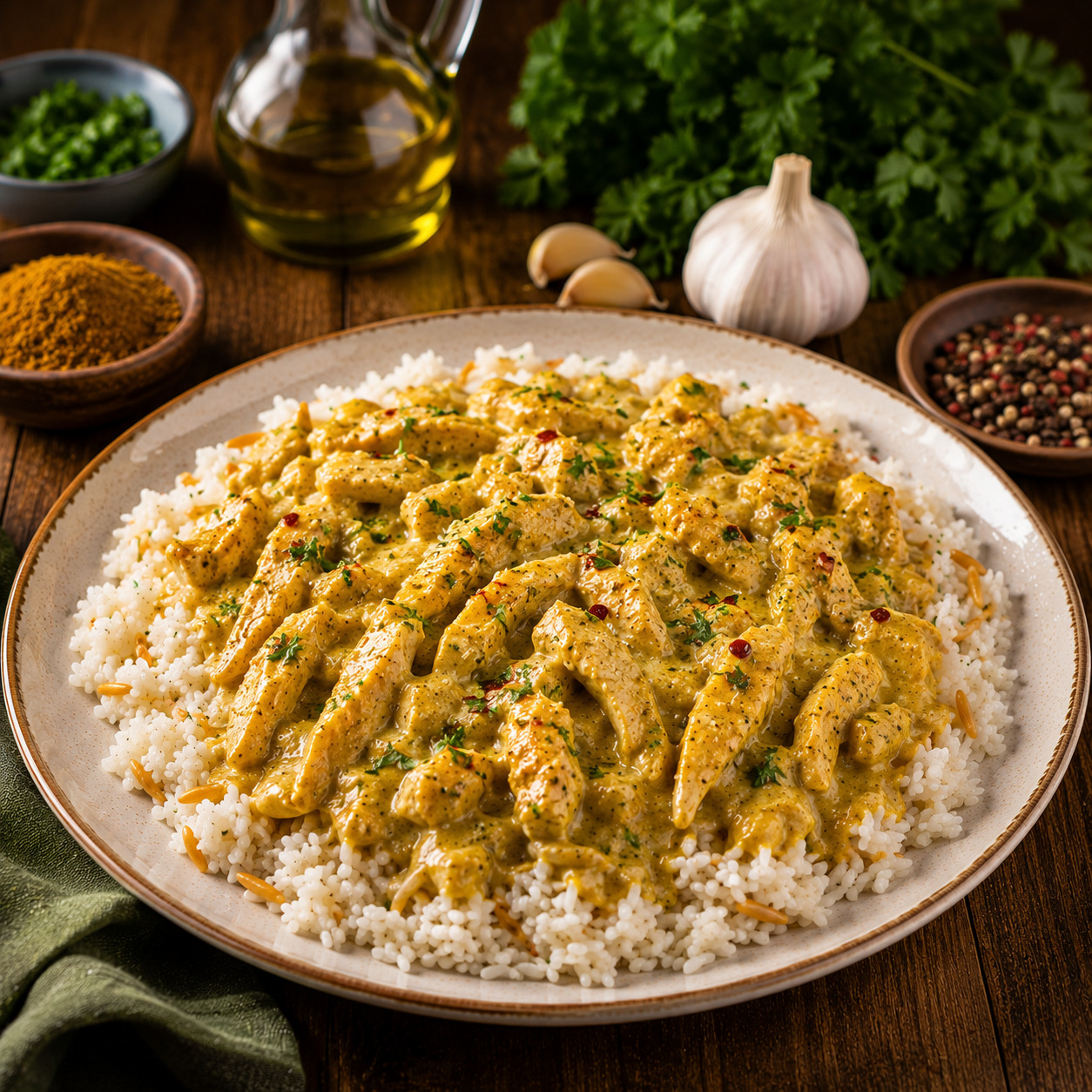 Pilav Üstü Köri Soslu Tavuk