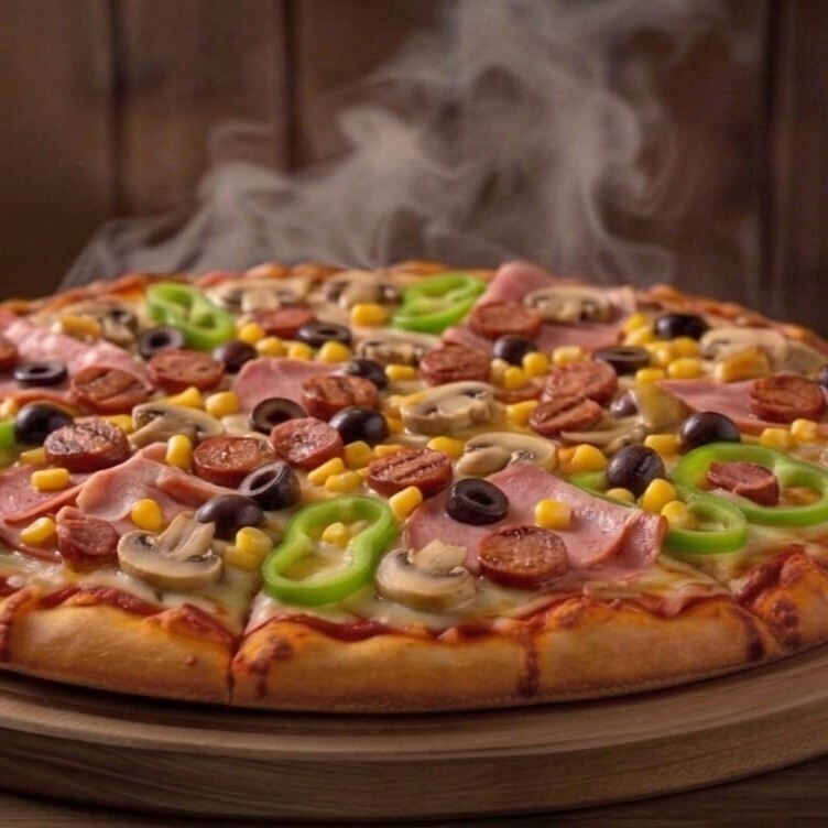 Süper Live Pizza (Büyük) VIP Sos Küp Sucuk Jambonlu Salamlı Mantarlım Gurme Pizzacı Pizza