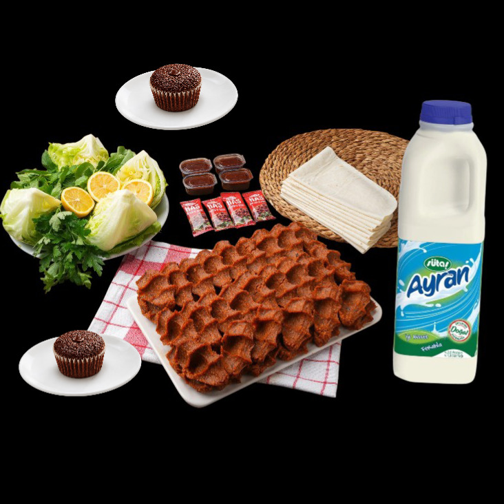 1000 gr Çiğ Köfte 1 Lt. Ayran 2 Kek