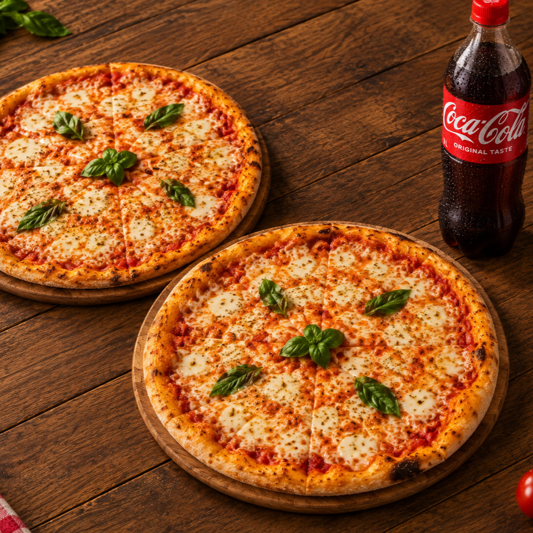 2 Margherita Pizza + Coca Cola (1 L)